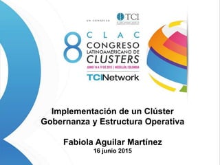 Implementación de un Clúster
Gobernanza y Estructura Operativa
Fabiola Aguilar Martínez
16 junio 2015
 