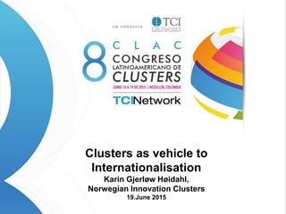 Clusters as vehicle to
Internationalisation
Karin Gjerløw Høidahl,
Norwegian Innovation Clusters
19.June 2015
 