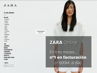 ZARA Online
En tres meses...
nº1 en facturación
(> 600k€ al día)

 