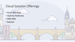 Cloud Solution Offerings
• Azure Key Vault
• Vault by Hashicorp
• AWS KMS
• Keywhiz
 