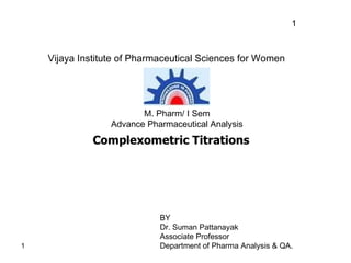 1
1
BY
Dr. Suman Pattanayak
Associate Professor
Department of Pharma Analysis & QA.
Vijaya Institute of Pharmaceutical Sciences for Women
M. Pharm/ I Sem
Advance Pharmaceutical Analysis
 