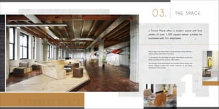 03. THE SPACE
Natural light is abundant thanks to large heritage windows offering a
vibrant working space with a wow factor.
To accompany the natural light are grand, high ceilings of up to four
metres, providing an airy, spacious, office interior.
The marriage of the refurbishment and intended interior design, suits
tenants seeking to reflect their brand’s character via the energy
expressed by their premises.
1 Forrest Place offers a modern space with floor
plates of over 1,000 square metres suitable for
businesses with 70+ employees.
1 FORREST PLACE
1
 