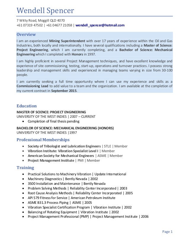 wendell spencer resume mar 2015