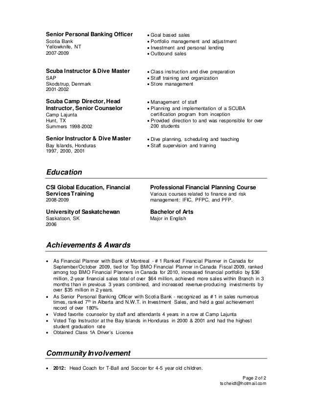 Dive master resume