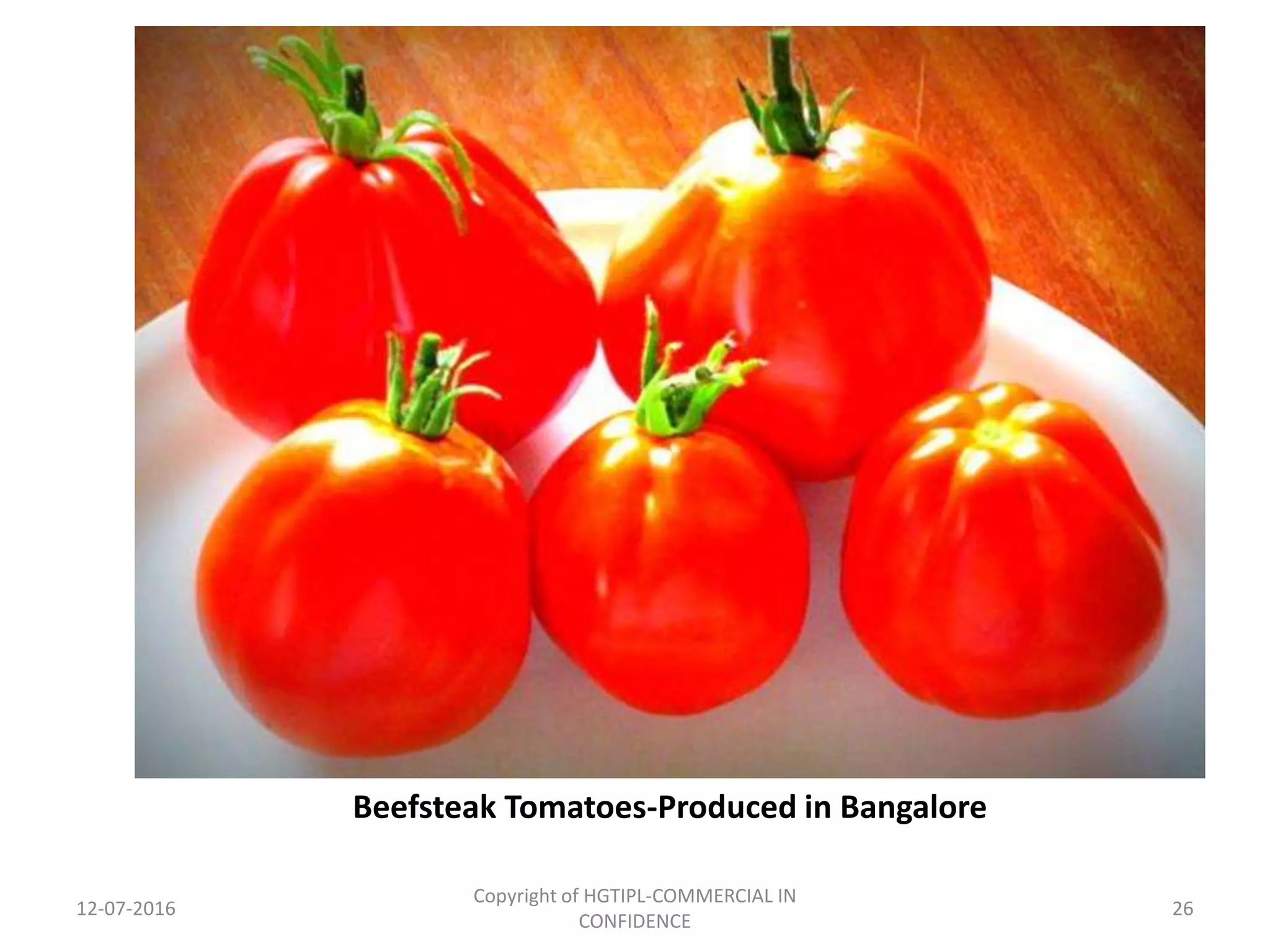 12-07-2016
Copyright of HGTIPL-COMMERCIAL IN
CONFIDENCE
26
Beefsteak Tomatoes-Produced in Bangalore
 