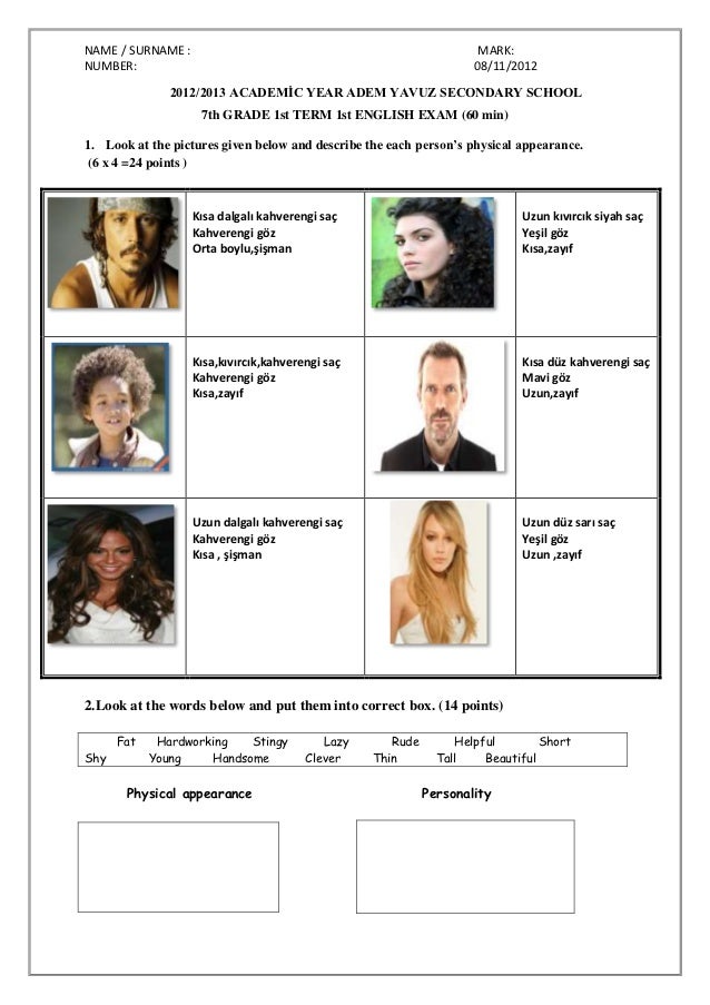 7th grade 1st term 1st english exam