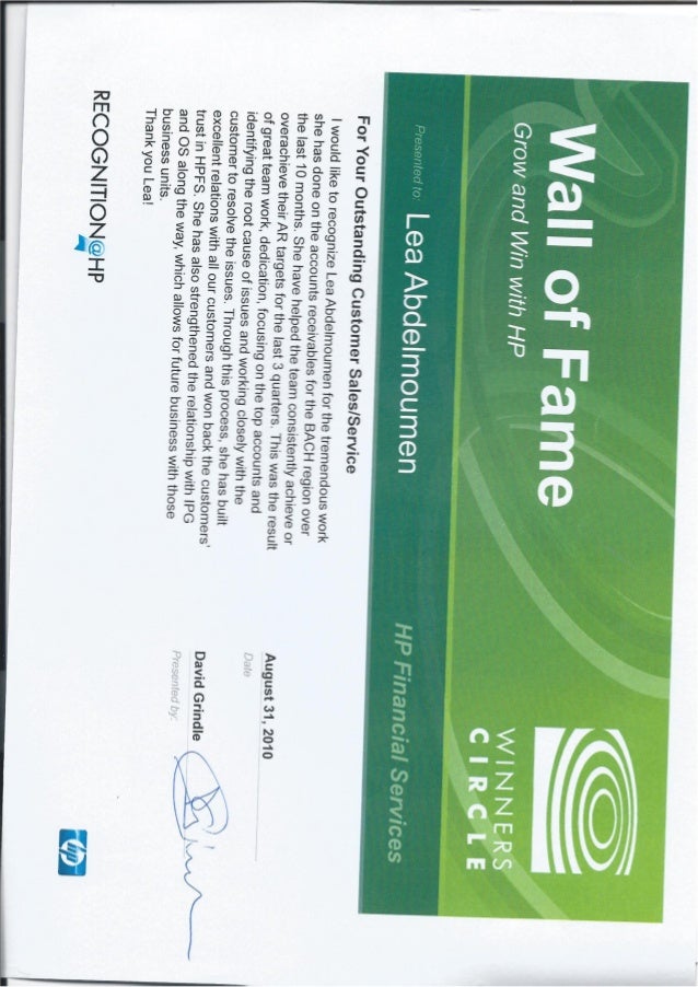 Recognition Hewlett Packard Financial Services