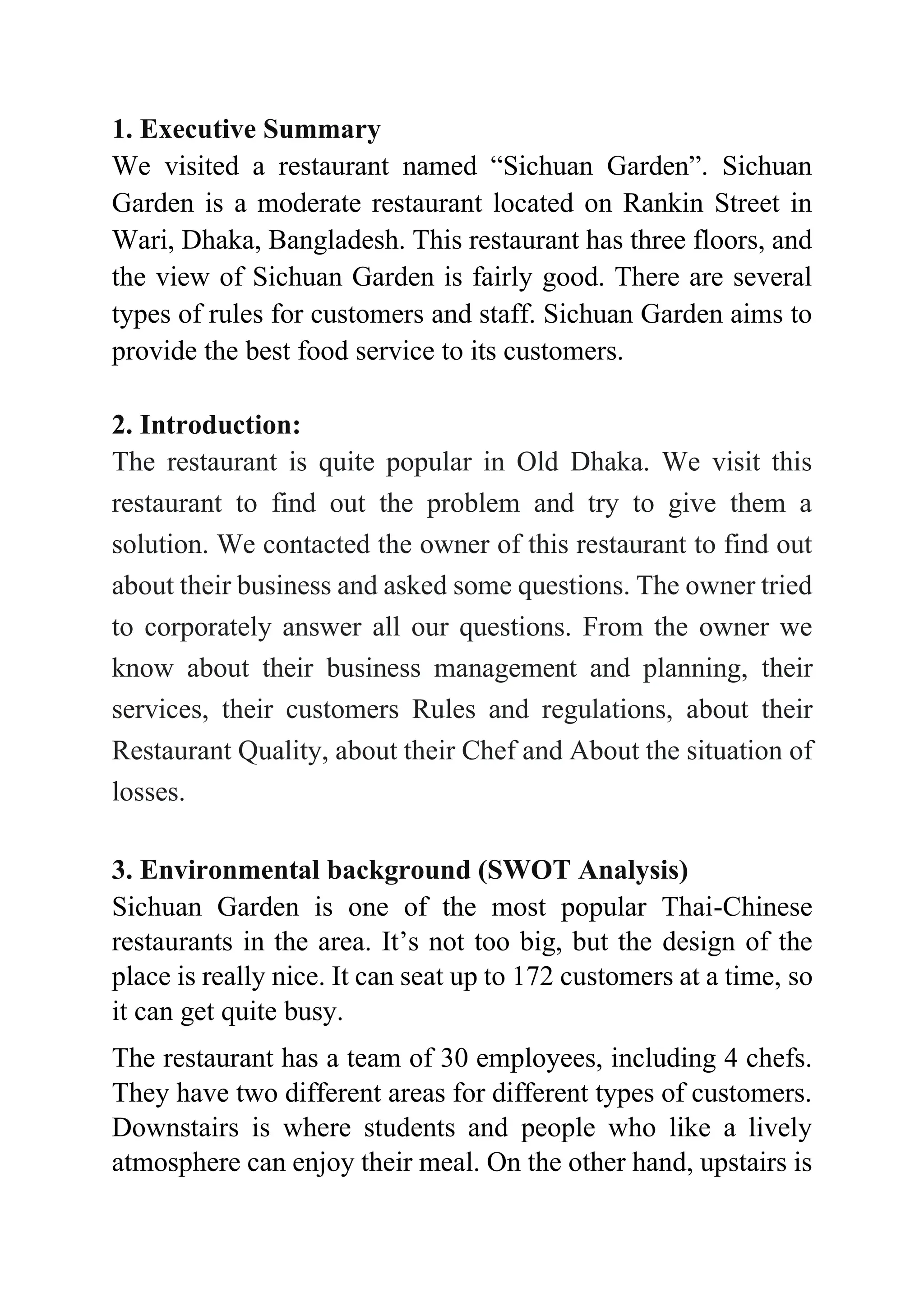 An Industry report on Si Chuan Garden Cafe PDF
