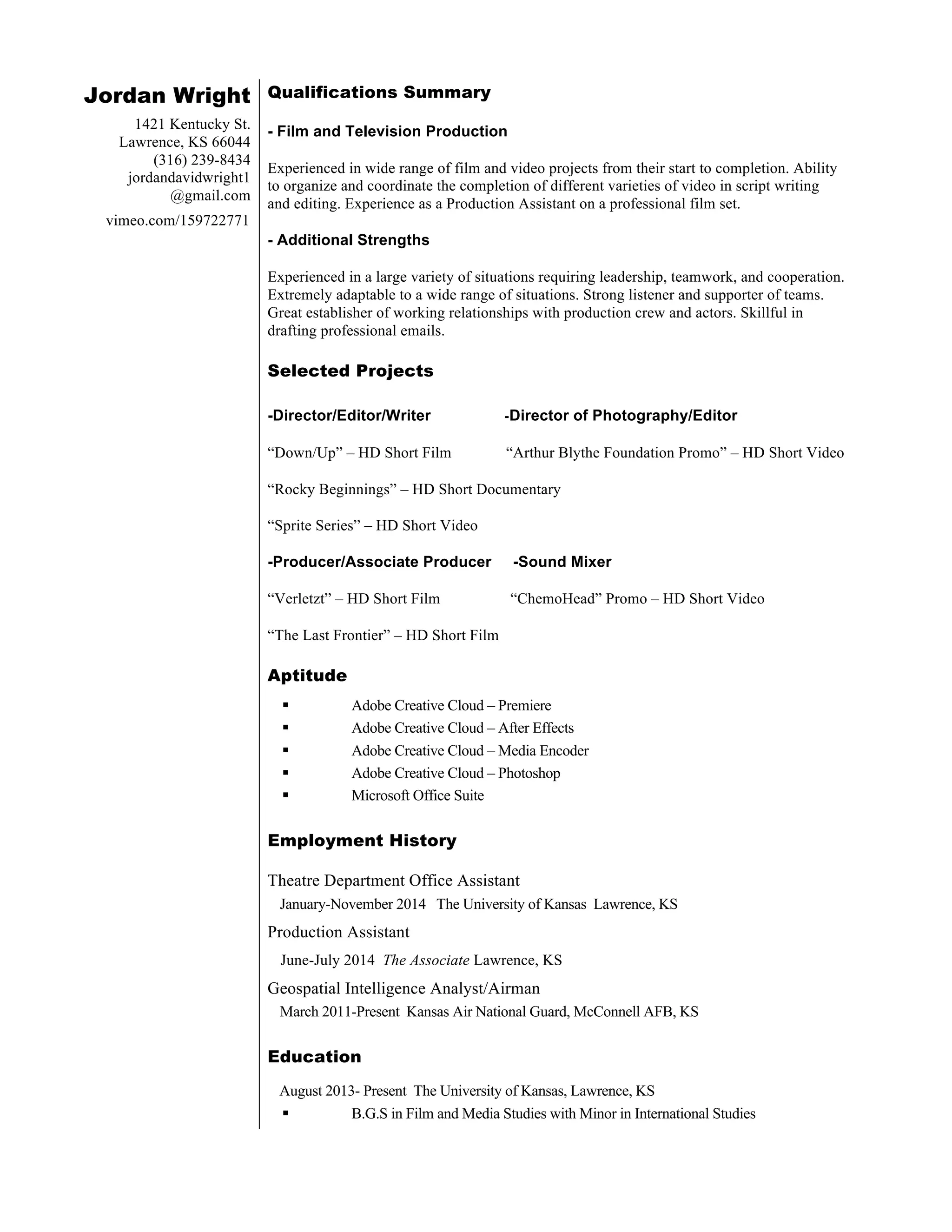 Jordan Wright Production Resume - Jordan Wright Production Resume 1 2048 