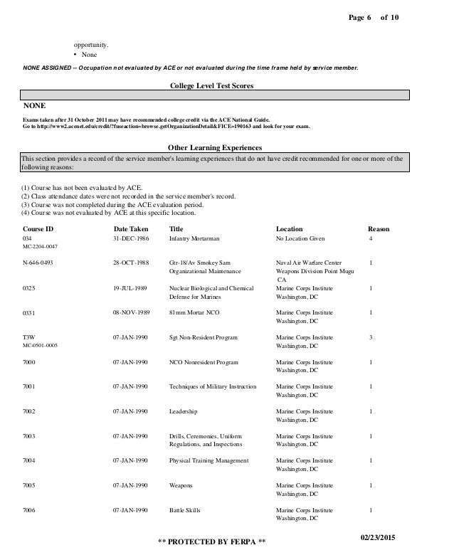 Joint Service transcript