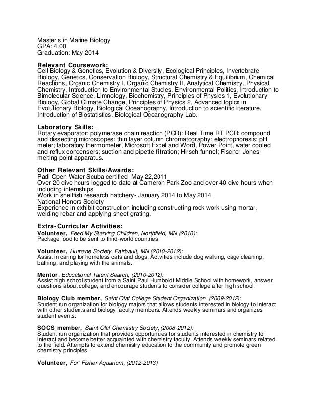 marine biologist resume