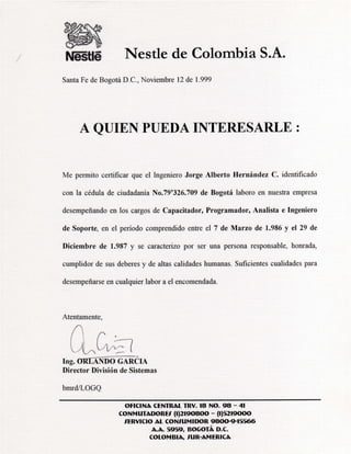 Nestle - Certificación Laboral