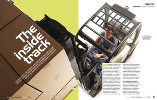 The
inside
track
steven casey, ergonomic systems design
supported
by
a
m
ethodical
process
of
analysis, design
and
testing, A
fresh
look
at
operator
ergonom
ics
and
com
fort
drove
the
design
of
the
new
Crow
n
C-5
forklift
user needs and product positioning,
create a new and exciting design
aesthetic, and verify and validate the
result of many years of work.
Reflecting the clean-sheet
approach taken for its development,
the Crown C-5 is indeed a fresh and
clean product that expresses
purposefulness, attention to every
detail, and an unmatched degree of
user-centredness in an IC forklift.
Early analysis and research
Early field research by the team at
dozens of sites identified a set of key
ergonomics and design ‘areas of
opportunity’ for the new design.
First and foremost – and based on
the premise that a comfortable
operator is a more productive
operator – a lift-truck having higher
levels of productivity and efficiency
Designing a completely new
industrial vehicle from the
ground up is an opportunity
that does not come around every
day – and that is why I jumped at
the invitation to assist Crown’s
Design Center with the development
of its revolutionary C-5 IC forklift.
The C-5’s roots can be traced
back to 2003, and even earlier, with
initial research on IC truck markets,
users, uses, and competitor product
offerings. Like any clean-sheet
product development effort should,
Crown employed ergonomics and
industrial design expertise from the
first to the last day of the programme
to help identify the functional and
performance requirements of the
overall machine, define the
objectives for the operator’s
workspace and interface, flush-out
CASE STUDY
left: Attention to
detail in the overhead
guard maximises
upward visibility
Advanced Lift-truck Technology International 2010 41Advanced Lift-truck Technology International 201040
 