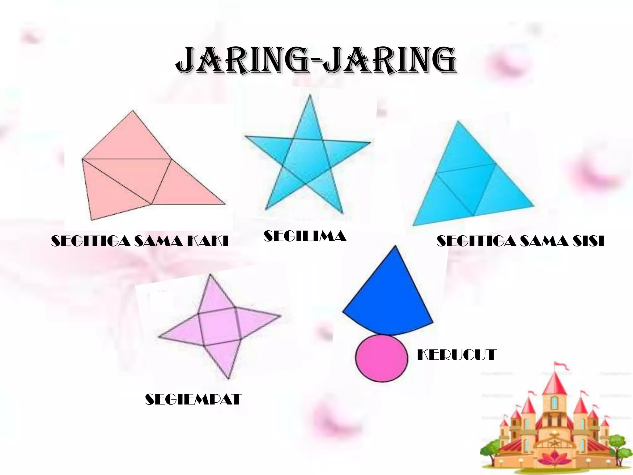 JARING-JARING
KERUCUT
SEGIEMPAT
SEGITIGA SAMA KAKI SEGILIMA SEGITIGA SAMA SISI