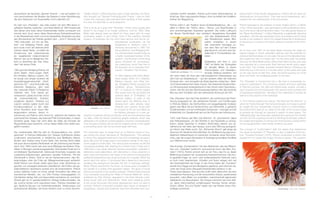 ckenden Auftritt verhelfen. Petrick sucht keine Deformationen, er
findet sie. Dies mag paradox klingen, doch es erklärt die Unwillkür-
lichkeit der Begegnung.
Petrick steht in der Tradition eines Großstadtrealismus, der – vor
allem im Berlin der 1920er Jahre – Revue- und Absinthmilieu in
sich durchdringenden Szenerien generiert. Der kühle Lufthauch
der Neuen Sachlichkeit, eine veristisch dargebotene Surrealität
und das spätexpressive Echo
des Ekstatischen lassen Bild-
welten entstehen, in denen
das inszenierte freizügige Le-
ben dem Tanz auf dem Vulkan
gleichkommt und sich eine Ge-
sellschaft in Frontverläufen dar-
bietet.
Spätestens seit dem 2. Juni
1967 ist Berlin der Schauplatz
für aktuelle Bilder, in denen
Traumkulissen und Gewaltpo-
tenziale Stellung beziehen: auf
der einen Seite die Aura des märchengleichen Kaiserpaares aus
dem Iran auf Staatsbesuch – auf der anderen Seite die tödlichen
Schüsse des – erst viel später als Stasi-Agenten enttarnten – Berli-
ner Polizeimeisters Karl-Heinz Kurras. Der sterbende Student Ben-
no Ohnesorg liegt niedergestreckt in den Armen einer Opernbesu-
cherin, die sich auf dem Nachhauseweg befand. Hier das rinnende
Blut aus dem Schädel, dort der aufreizende Schmuck am Ohr.
Das „Paradies“ wird der Folie überführt, die zunehmend der Perfo-
rierung ausgesetzt ist. Die zahlreichen Fenster- und Türöffnungen
in Petricks Bildern, die Sichtschlitze und weggeklappten Kulissen
geben den Blick frei auf Hinterzimmer und Hinterhöfe, in geheime
Schaltzentralen und auf verdrängten Existenzen – bezogen auf die
Kollektivität von Gesellschaft wie auf die Psyche des Individuums.
1970 malt Petrick das Bild „Die Würmer“. Er „durchbricht“ dabei
eine Klinkerfassade, um den Einblick in vier Haushalte zu ermög-
lichen: debile Gesichter in trivialem Wohnmilieu starren uns an,
während an der Seite des Hauses, durch eine Öffnung springend,
ein Hirsch das Weite sucht. Der „Röhrende Hirsch“ galt lange als
Synonym für häusliche Gemütlichkeit, für die Bekrönung des sonn-
täglichen Kaffeetrinkens im betulichen Ambiente eines Wohnzim-
mers, das der jungen Generation in Austragung familiärer Konflikte
zum Wahnzimmer wurde.
Das Konzept „Konfrontation“ mit dem Betrachter, das den Bildauf-
bau vom „Paradies“ bestimmt, kennzeichnet auch das Bild „Tou-
risten“ (1970). Petrick erinnert sich an ein Foto, das ihn zu dieser
Bildfindung inspiriert hat: koreanische Kampfschwimmer. Die heu-
te gestellte Frage, ob nord- oder südkoreanischer Herkunft, kann
er nicht mehr beantworten. Künstler und Autor einigen sich auf
die Unerheblichkeit der Frage. In der Ferne haben die „Touristen“
bereits ihre Flagge auf eine Bergspitze gepflanzt, jetzt stürmen sie,
unter der Dosis eines Okkupationstreibstoffes stehend, in die
Fluten eines Bassins. Das sportive Outfit wirkt dabei eher wie eine
martialische Panzerung und die verwundeten Körper, partienweise
amputiert, rufen Bilder von entstellten, maschinenhaft agierenden
Gladiatoren ins Bewusstsein. Die Gruppe erscheint wie eine Wal-
ze, deren Deformiertheit unheilbringend fremdes Terrain infiziert.
Dürers „Ritter, Tod und Teufel“ haben sich bei Petrick einem Feri-
enflieger anvertraut. Kopfzwänge, 1980-1981, Malerei
deutschland die Sputniks „Sputnik-Thema“ – und auf beiden Co-
vern demonstrieren die Musiker die Gitarren in einer Handhabung,
die dem Gebrauch von Feuerwaffen nicht unähnlich ist.2
So weit zum „Paradies“, das viele zudem mit dem Bild eines in-
selhaften Daseins verbinden. Und West-Berlin ist 1964 bereits seit
drei Jahren eine Insel, deren Küstenstreifen freilich ummauert und
vermint sind. Auch wenn diese Abschottung Subventionsströme
in die Westsektoren lenkt und eine beispiellose Auratisierung über
den Brückenkopf der Freiheit genährt wird – John F. Kennedy hat
1963 bekundet: „Ich bin ein Ber-
liner“ und Wolfgang Petrick zeigt
sich heute noch als beeindruckter
Zuhörer dieser Rede-, so bleibt die
Umzäunung des Lebensraumes
ein begleitender melancholischer
Akkord, den es im alltäglichen Ver-
kehr zu übertönen gilt. Das „Para-
dies“ hat seinen Preis.
1964 gründet Wolfgang Petrick mit
Ulrich Baehr, Hans-Jürgen Diehl,
KH Hödicke, Markus Lüpertz, Pe-
ter Sorge und einigen anderen die
Ausstellungsgemeinschaft „Groß-
görschen 35“ – eine Keimzelle des
kritischen Realismus, dem bald
das nationale Etikett D-Realismus
verliehen wird. Trotz dieses ge-
meinsamen Labels sind hier schon
die unterschiedlichen Entwick-
lungslinien deutlich. Hödicke und
Lüpertz werden später durch den
Kunstjournalismus zu den väter-
lichen Vorreitern einer neuen Ma-
lergeneration erkoren, denen In-
szenierung und Pathos nicht fremd ist, während die Fraktion der
zeichnerischen Analyse, des bewusst Polit-Kontextuellen, in deren
Schatten gerät. Dass hier nicht allein die Gilde der Künstler die
Wegmarkierungen bestimmt, soll an dieser Stelle nicht weiter aus-
geführt werden.
Der insektenhafte Bild-Typ lebt im Gruppendiskurs von „Groß-
görschen“ in Petricks Bildwelten fort. Dessen Auftrittsorte wirken
zunehmend verschachtelt, in Additionen eine Bildfläche füllend,
ähnlich dem Aufbau einer Comic-Seite. Der nervöse Strich bleibt
wie auch die konzipierte Ähnlichkeit mit der Zeichnung aus Kinder-
hand. Erst 1968 macht sich eine neue Bildregie bemerkbar: Pola-
ritäten in Bezügen werdenausgearbeitet, Diametrales findet sich in
unmittelbarer Nachbarschaft, bildzonale Einschübe fungieren wie
zusätzliche Erläuterungen, gleichsam visuellen Fußnoten. Tritt der
Zeichenstift in Aktion, wirkt er wie ein Sezierinstrument, das Hin-
tergründiges unter der Folie der Alltagsinszenierungen aufdeckt.
Greift Petrick zum Pinsel, bleibt seine Spur unter Verschluss zu-
gunsten von versiegelt wirkenden Oberflächen. Die Politur des ge-
sellschaftlichen Verstehens erweist sich als kratzresistent. Petrick
schaut dahinter, indem er immer wieder konsultiert den Atlas zur
forensischen Medizin, der, von Otto Prokop herausgegeben, im
Ost-Berliner Verlag Volk und Gesundheit erschienen ist. erscheint.
Überall gibt es im gesellschaftlichen Gefüge Sollbruchstellen, die
der schöne Schein nicht kaschieren kann. Petricks Darsteller zei-
gen deutliche Spuren von Krankheitsverläufen, Verletzungen und
prothetischen Behelfen, die ihnen letztlich noch zu ihrem erschre-
“Shake Hands” in West Germany and, in East Germany, the Sput-
niks brought out “Sputnik-Thema/Sputnik Theme”—and on both
covers the musicians demonstrated their handling of their guitars
in a way not dissimilar to using weapons.2
That is as far as it goes with “Paradies,” which many people also
linked to the image of an insular existence. And by 1964, West
Berlin had already been an island for three years with its coast
completely walled in and mined. Even if this partition diverted
streams of subsidies into the city’s west sectors and fed an un-
precedented auratization via the
bridgehead of freedom—John F.
Kennedy announced in 1963 “Ich
bin ein Berliner” and Wolfgang Pet-
rick still describes himself today as
a highly impressed listener of this
speech—the fencing in of the living
space remained an accompany-
ing melancholy chord that had to
be drowned out in everyday inter-
course. “Paradies” had its price.
In 1964 together with Ulrich Baehr,
Hans-Jürgen Diehl, K.H. Hödicke,
Markus Lüpertz, and Peter Sor-
ge, Wolfgang Petrick founded the
exhibition group “Großgörschen
35”—a nucleus of critical realism
that would soon be accorded the
national label of “D-Realism,” or
German realism. In spite of this
shared label, the differing lines of
development were already clear.
Hödicke and Lüpertz would later
be chosen by the art journalists as
the fatherly pioneers of a new ge-
neration of painters whose productive work and emotiveness was
not alien, while the faction practicing graphic analysis, which was
deliberate in its political contextualization, became overshadowed.
That the guild of artists did not set the markers alone in this regard
is something which will not be further dealt with here.
The insect-like type of image lived on in Petrick’s world of ima-
ges during the group discourse at “Großgörschen.” The settings
in which they appeared seemed to become increasingly encapsu-
lated, filling the full image area in summations similar to the way a
comic page is constructed. The nervous line remained, as did the
conceptual similarity with drawing by a child’s hand. It was only in
1968 that a new visual direction became perceptible: polarities in
references were elaborated, with diametrics in close proximity to
each other and insertions into areas of the picture functioning like
additional explanations (as visual footnotes so to speak). When the
pencil went into action, it functioned like a dissection instrument,
revealing the background beneath the film of everyday settings.
When Petrick reached for the brush, its traces were concealed to
the benefit of a surface that appeared sealed. The gloss of social
intercourse proved to be scratch resistant. Petrick looked beyond
it by constantly consulting the “Atlas of Forensic Medicine” which,
published by Otto Prokop, appeared in the East German publi-
shing house Volk und Gesundheit. There were breaking points
in the social structures that pretty appearances were not able to
conceal. Petrick’s characters revealed clear traces of diseases in
progression, injuries and prosthetic aids that ultimately even sup-
ported them in their horrific appearances. Petrick did not seek out
deformations, he found them. That may sound paradoxical, yet it
explains the non-arbitrariness of the encounters.
Petrick belonged to the tradition of urban realism which—in Berlin
of the 1920s especially—was generated in self-penetrating scena-
rios in the revue hall and absinthe milieu. The new gentle breeze of
the “Neue Sachlichkeit,” or New Objectivity, a realistically depicted
surrealism, and the late expressive echo of ecstatics permit visual
worlds to be created in which the staged liberal life is tantamount
to dancing on a volcano and which present a society on the front-
lines.
As of June 2nd 1967 at the latest Berlin became the stage for
topical images in which dreamlike settings and the potential for
violence had their place: on one side, the aura of the fairytale impe-
rial couple from Iran on a state visit—on the other side, the deadly
shots by the West Berlin police officer Karl-Heinz Kurras, who was
only exposed as a communist East German secret police agent
much later. The mortally wounded student Benno Ohnesorg lay
stretched out in the arms of a female visitor to the opera who was
on her way home at that time. Here, the blood pouring out of his
skull, and there, the tantalizing jewelry on her ears.
The “Paradies” is transformed into a film that is increasingly ex-
posed to perforations. The numerous window and door openings
in Petrick’s pictures, the slits and folded-away scenes, provide a
view of backrooms and backyards, into secret control centers and
of suppressed existences—alluding to the collectivity of society as
well as to the psyche of the individual.
In 1970 Petrick painted the picture “Die Würmer/The Worms,” in
which he “broke through” the red brick facade of a house to permit
an insight into four households: moronic faces in a trivial residen-
tial environment stare at us, while at the side of the house a stag
is jumping out through an opening in search of open space. The
“bellowing stag” has long been regarded as a synonym for homely
comfort, for the crowning moment of drinking the Sunday coffee in
the sedate atmosphere of a living room that became a living hell for
the young generation when family conflicts occurred.
The concept of “confrontation” with the viewer that determined
the visual composition of “Paradies” is also a hallmark of the pic-
ture “Touristen/Tourists” (1970). Petrick remembers a photo that
inspired him to create this image: Korean frogmen. The question
				 Paradies, 1964, Malerei
Streichholz und Messer, 1964, Zeichnung
24 25
 