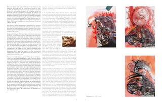 Mitte der 1980er Jahre beginnt Petrick mit Foto-Sessions. Das
klassische Aktmodell wird zur Performance-Partnerin im Ateli-
er. Mehr als 800 fotografische Dokumente entstehen mit Isabell
(2004-2010) und weiteren Modellen. Die Fotografien werden bei
fließenden Verläufen in die Malereien integriert, als grafische und
malerische Umsetzungen wie auch als Mediencollagen. Doch der
Medienmix verspricht Petrick für seine künstlerische Biographie
nur eine kurzzeitige Dynamisierung. Im Jahr der politischen Wende
vollzieht sich die Wiedervereinigung in Berlin zwischen dem un-
gestümen Ausloten des Möglichen und einer Beharrungspraxis in
beiden Teilen der 28 Jahre geteilten Stadt. Wolfgang Petrick wird
1989 50 Jahre alt.
West-Berlin in seiner geographischen Inselsituation ist sicherlich
den Konzentrierungen intellektueller Debatten und den Konden-
sierungen von Lebenskonzepten förderlich gewesen, doch mit der
Aufhebung des Bastionsverständnisses 1990 ging auch die Rei-
bungsenergie verloren.
Wolfgang Petrick geht 1994 nach New York, um dort einen zwei-
ten Wohn- und Arbeitsort zu haben. Resümierend hält Petrick fest,
dass der Einstieg in eine Stadt wie New York ihn in eine Situati-
on brachte, den Künstler mit professoralem Status und sicherem
West-Berliner Netzwerk neu zu denken, wenn es denn gelte, der
künstlerischen Biographie eine neue Perspektive zu geben. Kon-
frontiert mit einem steten Professionalisierungsdruck bei latenter
Risikobereitschaft, lässt sich Petrick auf das neue Umfeld ein. Das
sich nun entwickelnde Werk bedarf einer Inkubationszeit – und
hiermit ist die ursprüngliche Bedeutung des Wortes gemeint: der
Tempelschlaf in der Antike und nicht das Sich-Festsetzen eines
Krankheitserregers. Gleich einer kreativen Eruption entsteht die
Werkgruppe „Good Slave, Bad Master“ ab 2005. Der Werktitel
persifliert einen Leitspruch der amerikanischen Feuerwehr: „Fire is
a good slave, but a bad master.“
Petricks armierte Bildakteure aus den 1970er Jahren, mit Schutz-
helmen und Gasmasken ausgestattet in einem Zuschnitt, welcher
das Outfit der Klonkrieger aus der Star-Wars-Trilogie vorwegnimmt,
sind nun dem Künstler in den New Yorker Straßenschluchten om-
nipräsent. Seit dem 11. September 2001 umgibt sie der Nimbus
der tragischen Helden. Die mit Löschgerät in überbordender Ma-
nier ausgestatteten Fahrzeuge müssen Petrick gleich Spektakeln
auf vier Rädern daherkommen, die in den heruntergekommenen
Straßenschluchten New Yorks wie aus einer anderen Galaxie auf-
scheinen. Im Chrom und im hochpolierten Lack der Karossen wird
das eher glanzlose Umfeld in dynamischen Verläufen gespiegelt.
Dies ist für Petrick der Einstieg in das visuelle Konzept der Ana-
morphosen, jener Bildverzerrungen, die erst durch ein begreifen-
des Auge in Kontur und Bedeutung gesetzt werden. Aus diesem
Potenzial formt Petrick ab 2006 eine weitere neue Werkgruppe, die
er unter dem Titel „Mutatio“ zusammenfasst. „Am Rotieren zu sein,
ohne sich wie ein Kind oder ein Ausdruckstänzer zu drehen, be-
schreibt die kinetischen Allgemeinzustände des zeitgenössischen
Individualismus.“6
Der Begriff des „Rotierens“, heute jargonmäßig
für den geistigen Zustand des nicht mehr zielorientierten Handelns
gebraucht infolge einer Überforderung durch Reizüberflutung, trifft
die Bildstrukturen der jüngsten Werke von Wolfgang Petrick – mit
dem Unterschied, dass er die Rotation bannt, sie gleichsam in ei-
nem Bildwerk einfriert.
Grey Day.” Such a formulation pronounces the interplay between
scenarios of wellness in the foreground with the background at-
mosphere of dreariness.
In the mid 1980s Petrick began his photo sessions. The classic
nude model became his performance partner in his studio. More
than 800 photographic documents have been created with Isabell
(since 2004) and other models. The photographs were integrated
in a flowing progression into his paintings as graphic or pictorial
transpositions as well as media collages. The media mix, howe-
ver, only provided Petrick with some short-term momentum for
his artistic biography. In the year of the political transformation in
Germany, between the impetuous fathoming of the possible and
an inertia practiced in both parts of the city which had been sepa-
rated for 28 years, the reunification of Berlin was consummated.
Wolfgang Petrick turned 50 in 1989.
West Berlin, with its geographical situation as an island, was cer-
tainly beneficial to the concentration of intellectual debates and
the condensation of concepts of life, but with the removal of the
bastion comprehension in 1990 the
frictional energy was also lost.
Wolfgang Petrick headed for New
York in 1994 in order to establish a
second residence and place of work
there. In a nutshell, Petrick realized
that finding his place in a city like
New York would put him in a situ-
ation where, as an artist with the
status of a professor and a secure network as a resident of West
Berlin, he would have to think in new ways and, if possible, give
his artistic biography a new perspective. Confronted by a cons-
tant pressure for professionalism with a latent willingness to take
risks, Petrick was drawn into his new surroundings. The work now
being developed required a period of incubation—and the original
meaning of the word is meant by this: the temple sleep in antiquity
and not the germination time required by a disease-causing patho-
gen. The “Good Slave, Bad Master” group of pieces created from
2005 onwards were comparable to a creative eruption. The title of
the work satirizes a motto of American firefighters: “Fire is a good
slave, but a bad master.”
Petrick’s armored visual figures from the 1970s, equipped with
protective helmets and gas masks in a cut which anticipated the
outfits of the clone warriors from the Star Wars trilogy, were to be-
come omnipresent to the artist in the urban canyons of New York.
Since September 11th 2001, the aura of the tragic hero encom-
passes them. The fire engines equipped in an overblown manner
with fire fighting equipment must have seemed like a spectacle on
wheels to Petrick when they appeared on the rundown streets of
New York like they were from another galaxy. In the chrome and
highly polished gloss of the bodywork, the rather dull surround-
ings became reflected in a dynamic progression. This proved to
be Petrick’s entry into the visual concept of anamorphoses, those
image distortions which are first accorded an outline and meaning
by a comprehending eye. From this potential, as of 2006 onwards
Petrick fashioned a further new group of pieces, which he brought
together under the title “Mutatio.” “To be rotating without turning
like a child or an expressive dancer describes the general state
kinetically of contemporary individualism.”6
The term “rotating,”
which in today’s jargon describes the mental state of no longer
acting in a targeted manner as a result of an overwhelming sensory
Spiegelung, 2010, Foto
Williamsburg I, II, III, 2008-10, Malerei
30 31
 