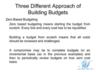 Three Different Approach of
Building Budgets
Zero Based Budgeting
Zero based budgeting means starting the budget from
scra...