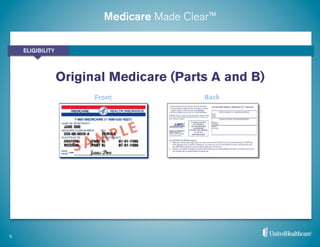 Medicare Made Clear™
5
Original Medicare (Parts A and B)
ELIGIBILITY
 