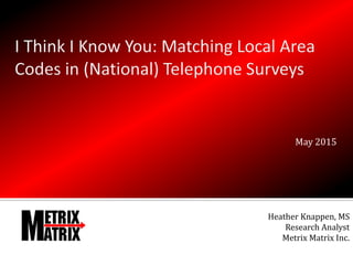 May 2015
Heather Knappen, MS
Research Analyst
Metrix Matrix Inc.
 
