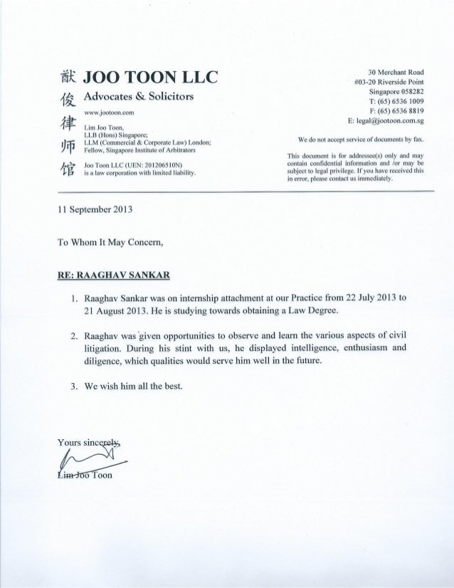 Recommendation letter for internship sample picture