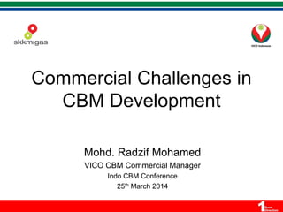 Commercial Challenges in
CBM Development
Mohd. Radzif Mohamed
VICO CBM Commercial Manager
Indo CBM Conference
25th March 2014
 