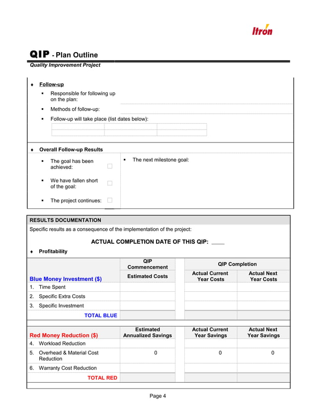 Qip Team Plan Results Form Itron Pdf
