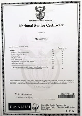 Certified copy of matric certificate