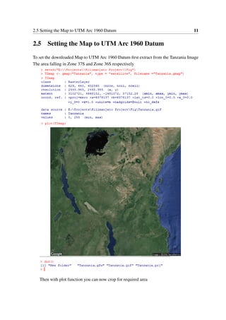 2.5 Setting the Map to UTM Arc 1960 Datum 11
2.5 Setting the Map to UTM Arc 1960 Datum
To set the downloaded Map to UTM Arc 1960 Datum first extract from the Tanzania Image
The area falling in Zone 37S and Zone 36S respectively
Then with plot function you can now crop for required area
 