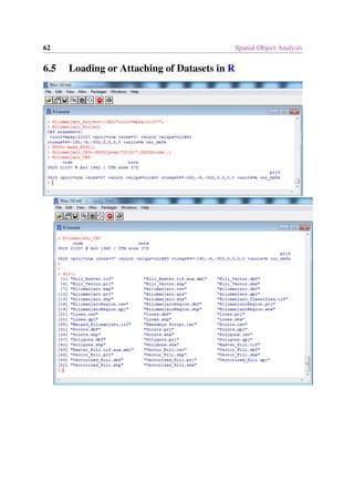 62 Spatial Object Analysis
6.5 Loading or Attaching of Datasets in R
 