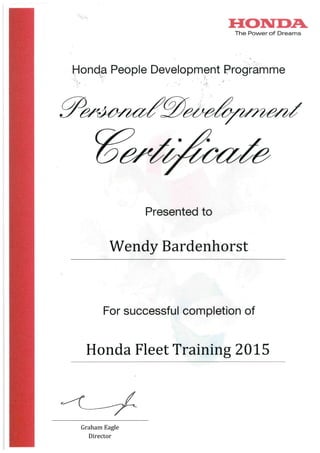 Fleet Certificate Honda