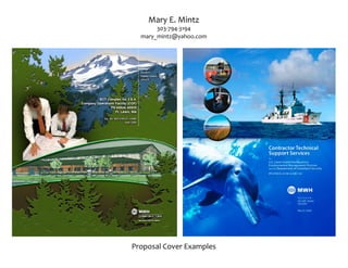 Mary E. Mintz
303-794-3194
mary_mintz@yahoo.com
Proposal Cover Examples
 