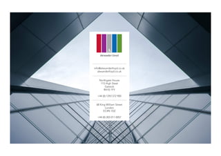 info@alexanderlloyd.co.uk
alexanderlloyd.co.uk
68 King William Street
London
EC4N 7DZ
+44 (0) 203 011 0057
Northgate House
115 High Steet
Gatwick
RH10 1FY
+44 (0) 1293 572 900
 