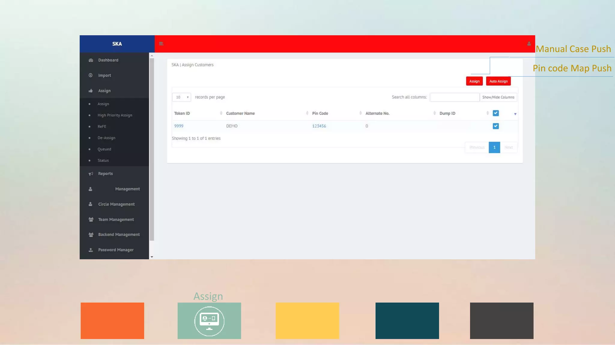 Pin code Map Push
Manual Case Push
Assign
 