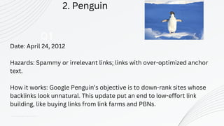 01
2. Penguin
Date: April 24, 2012
Hazards: Spammy or irrelevant links; links with over-optimized anchor
text.
How it works: Google Penguin’s objective is to down-rank sites whose
backlinks look unnatural. This update put an end to low-effort link
building, like buying links from link farms and PBNs.
How to adjust: To stay safe from the effects of the Google Penguin update, monitor your link profile’s growth and run regular audits with a backlink checker like SEO SpyGlass. In the tool’s Summary dashboard, you’ll find a progress graph for your link profile’s growth. Look out for any unusual spikes: those might be the result of a negative SEO attack by your competitors.
 