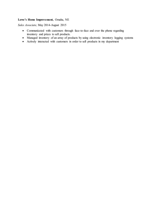 Lowe's Job Description PDF