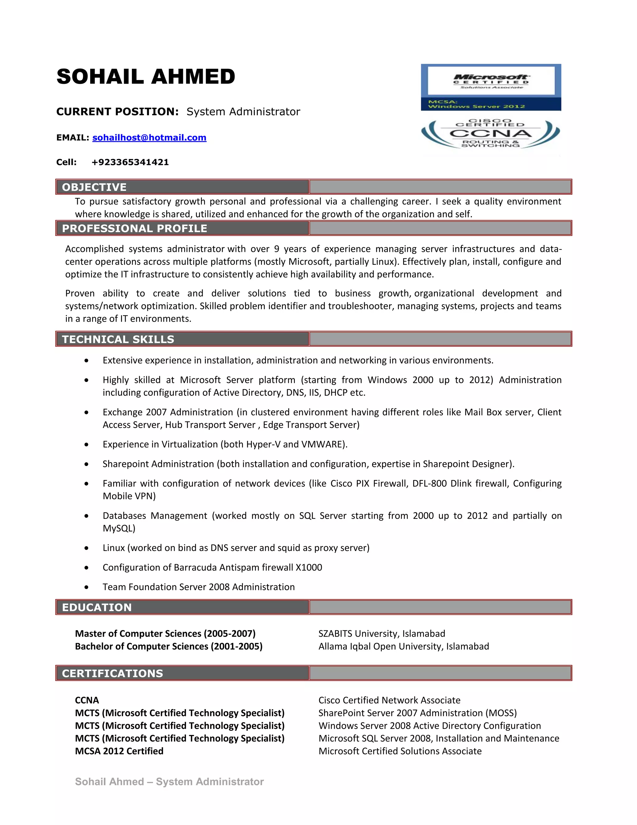 Sohail Ahmed- System admin | PDF