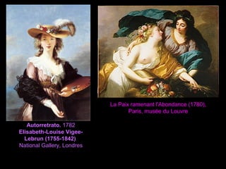 Autorretrato. 1782
Elisabeth-Louise Vigee-
Lebrun (1755-1842)
National Gallery, Londres
La Paix ramenant l'Abondance (1780),
Paris, musée du Louvre
 
