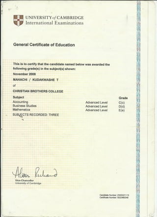 A Level certificate 