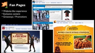 Fan Pages Website-like experience Exclusive content Giveaways / Promotions 