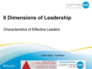 Cathi Hight - Facilitator
Characteristics of Effective Leaders
8 Dimensions of Leadership
 