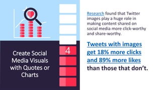 Create Social
Media Visuals
with Quotes or
Charts
Research found that Twitter
images play a huge role in
making content sh...