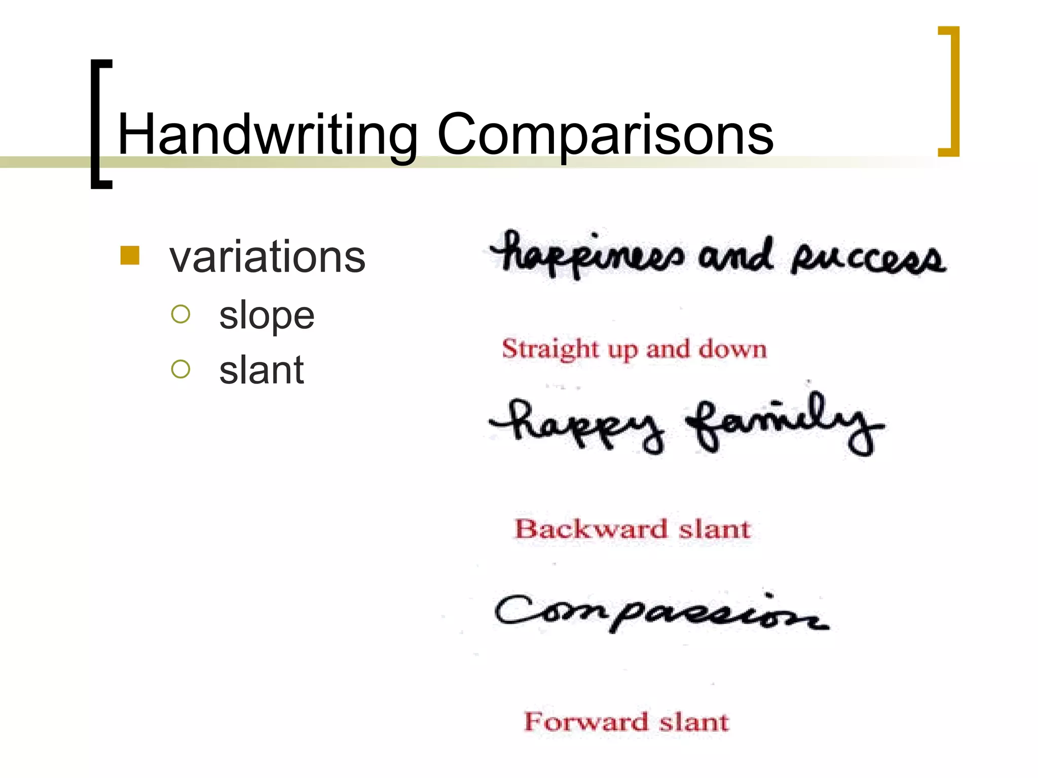 Handwriting Comparisons variations slope slant 