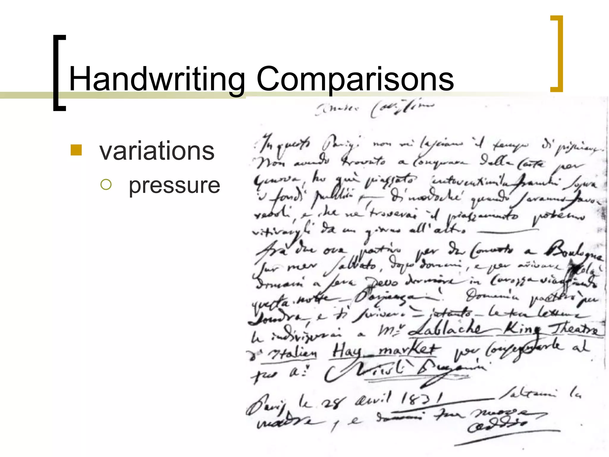 Handwriting Comparisons variations pressure 