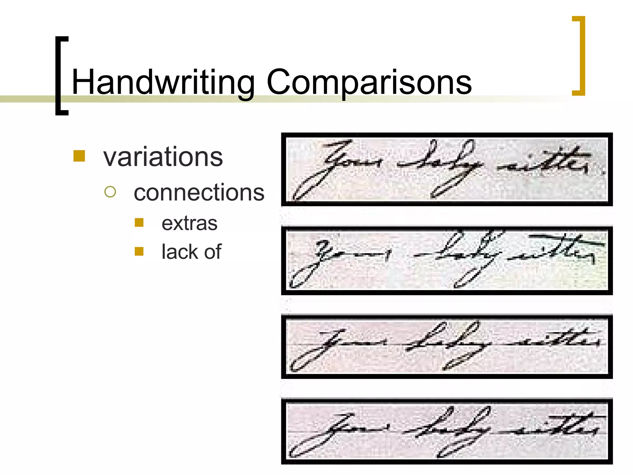 Handwriting Comparisons variations connections extras lack of 
