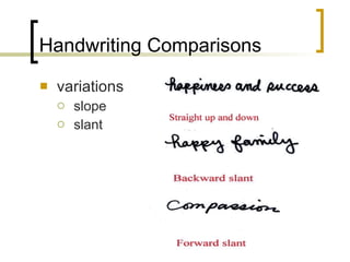 Handwriting Comparisons variations slope slant 