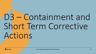 D3 – Containment and
Short Term Corrective
Actions
29
D3 - Containment and Short Term Corrective Actions
 