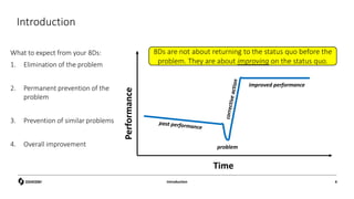 Introduction
What to expect from your 8Ds:
1. Elimination of the problem
2. Permanent prevention of the
problem
3. Prevention of similar problems
4. Overall improvement
Introduction 4
problem
improved performance
Performance
Time
8Ds are not about returning to the status quo before the
problem. They are about improving on the status quo.
 