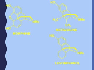 MORPHINE
O
NMe
HO
HO
NMe
HO
LEVORPHANOL
NMe
HO
METAZOCINE
CH3
H3C
 