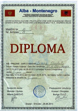 Diploma Alba-Montenegro