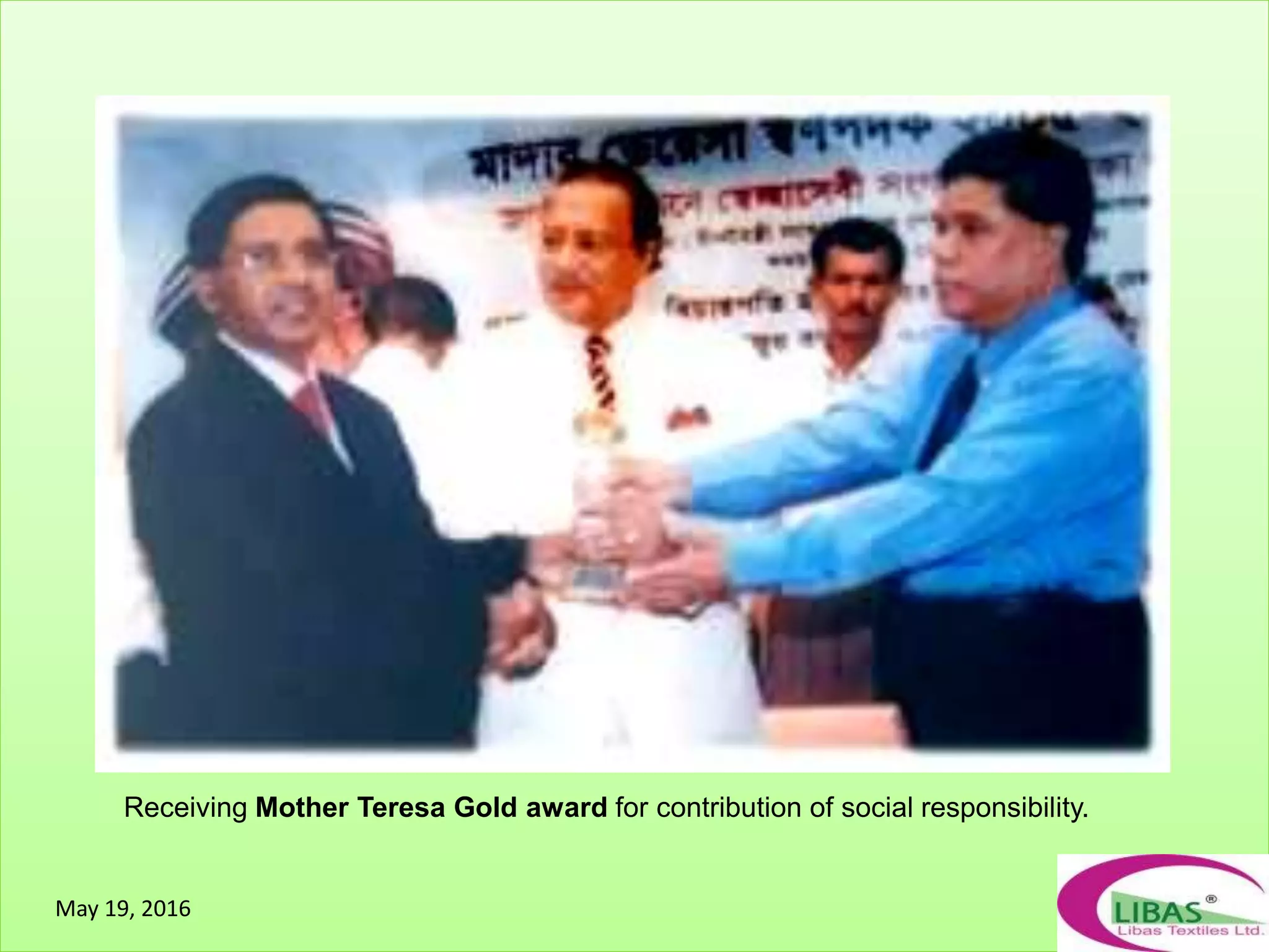 Receiving Mother Teresa Gold award for contribution of social responsibility.
May 19, 2016
 